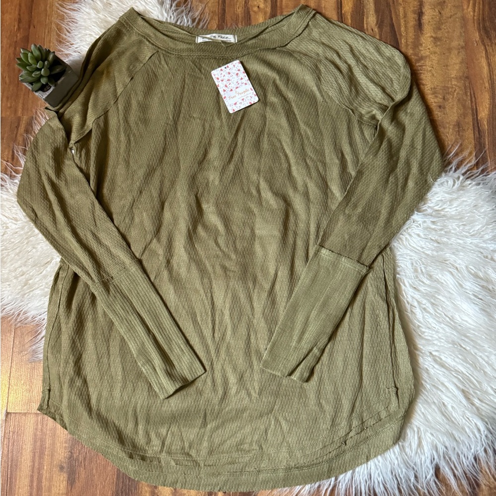Free People Snowy Thermal Oversized Sweater Green NWT